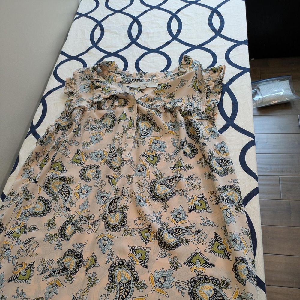 LOFT cream & tan floral print dress with ruffles